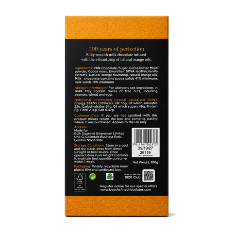 Beech's 100g Single Origin Colombian Milk Chocolate Orange Bar (100g)