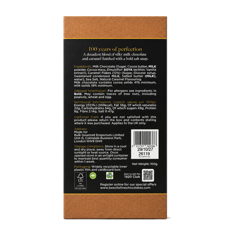 Beech's 100g Single Origin Colombian Milk Chocolate Salted Toffee Bar (100g)