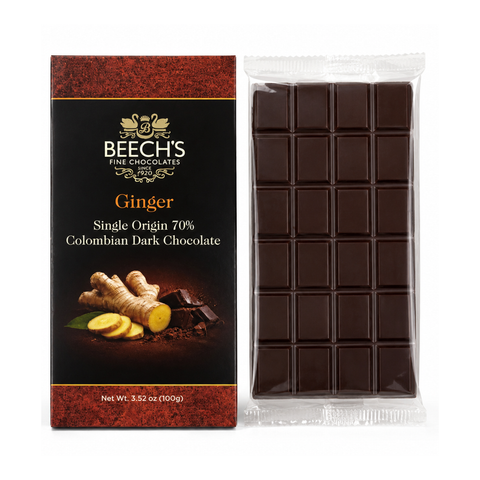 Beech's 100g Single Origin Colombian 70% Dark Chocolate Ginger Bar (100g)